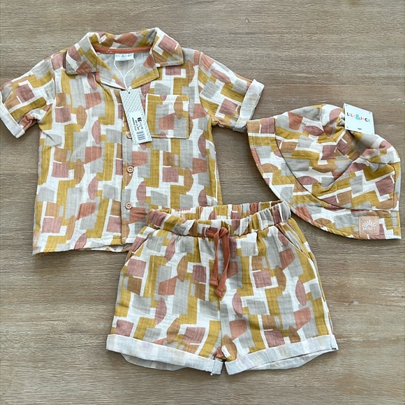 Lily & Jack Other - Lily & Jack Baby Boy Cotton Muslin Set Top Shorts Bucket Hat 9-12 12-18 months